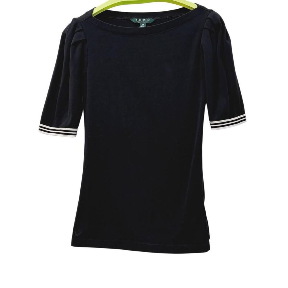 Ralph Lauren Boat Neck Puff Sleeve Top Black XS